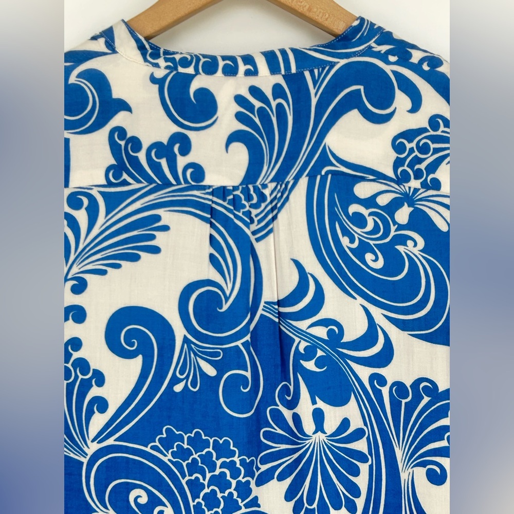 Boden Blue & White Pattern Longsleeve V-Neck Mini Dress In Women's Size 2 - Picture 8 of 9